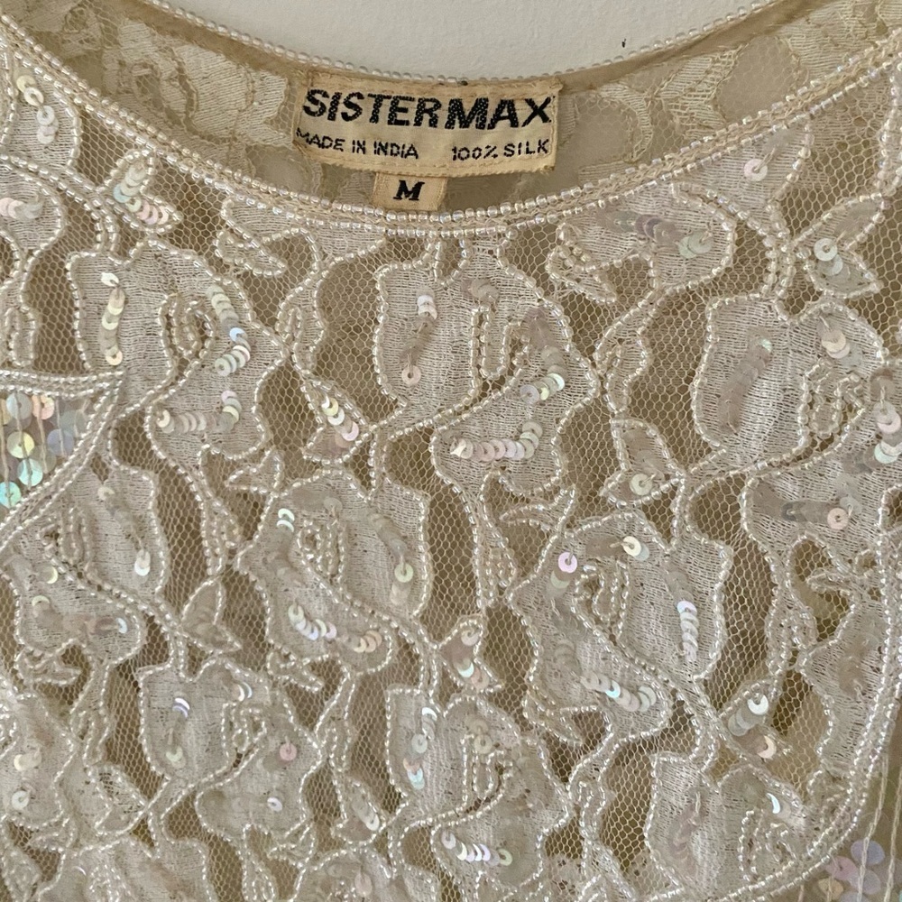 Vintage Sequin Lace Asymmetrical Party Wedding Holiday Dress Size Medium Silk - Picture 6 of 8